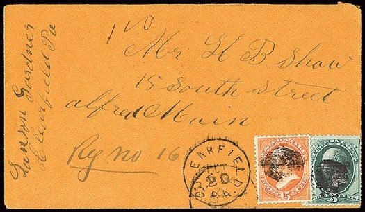 US Stamps Values Scott # 152: 15c 1870 Webster Without Grill. Spink Shreves Galleries, Jan 2014, Sale 146, Lot 264