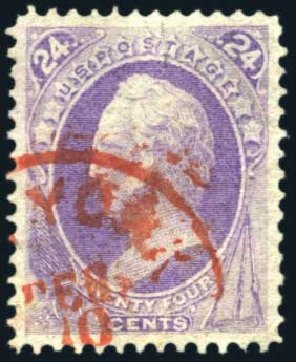 Value of US Stamps Scott Catalogue 153: 1870 24c Winfield Scott Without Grill. Harmer-Schau Auction Galleries, Aug 2011, Sale 90, Lot 1314