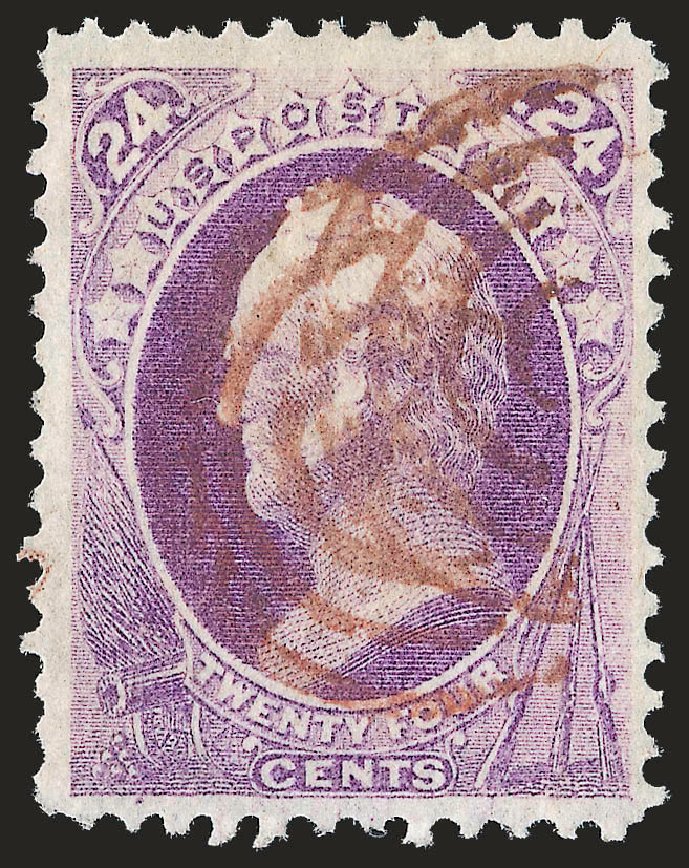 US Stamps Values Scott 153: 1870 24c Winfield Scott Without Grill. Robert Siegel Auction Galleries, Sep 2009, Sale 976, Lot 1565
