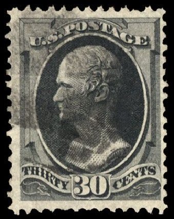 US Stamp Value Scott Catalog 154 - 30c 1870 Hamilton Without Grill. Cherrystone Auctions, Mar 2008, Sale 200803, Lot 191