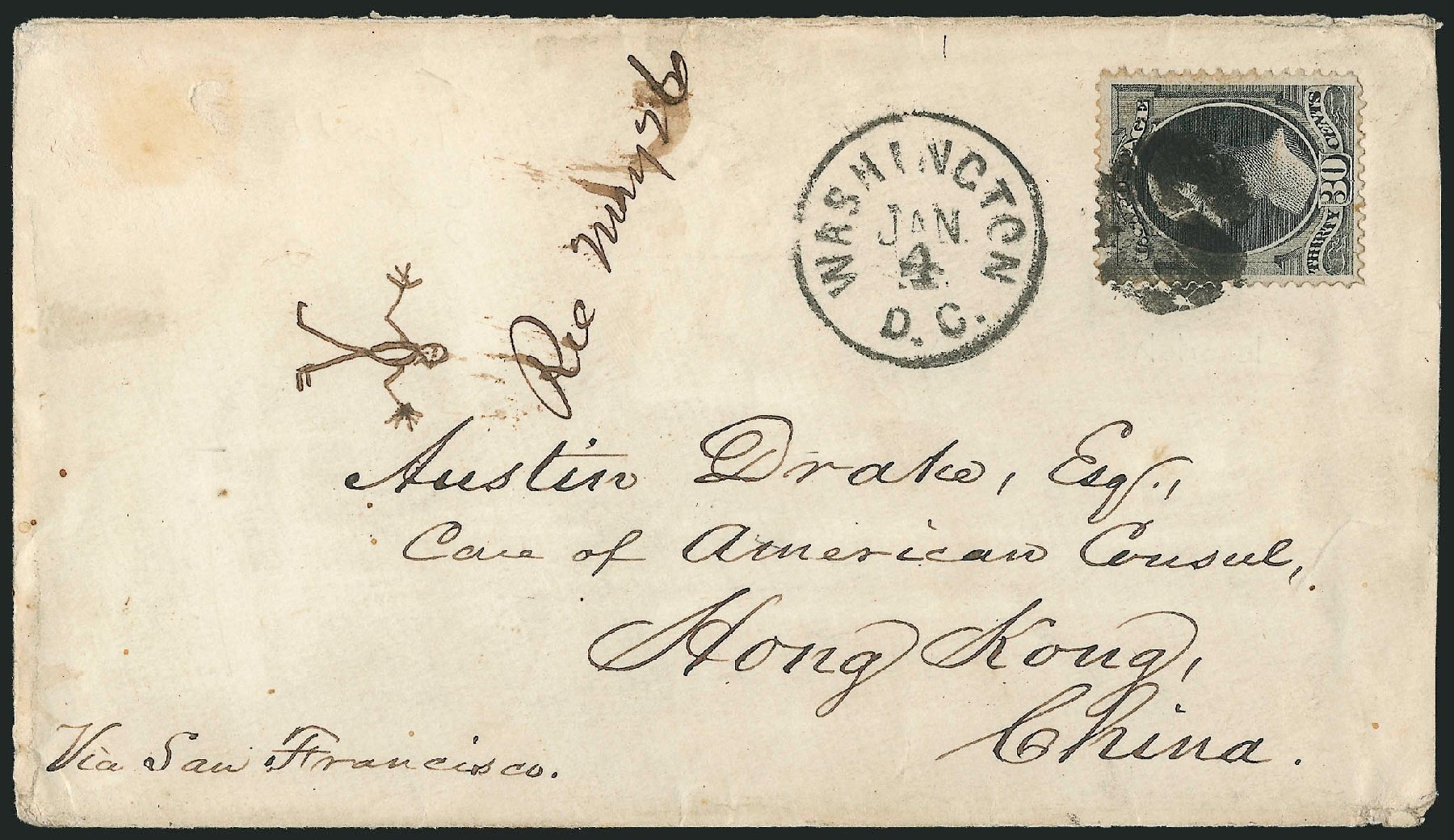 Costs of US Stamps Scott Cat. #154: 1870 30c Hamilton Without Grill. Robert Siegel Auction Galleries, Nov 2014, Sale 1084, Lot 3414