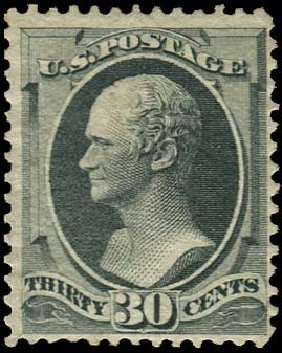 US Stamp Values Scott Catalog 154: 30c 1870 Hamilton Without Grill. Regency-Superior, Nov 2014, Sale 108, Lot 335