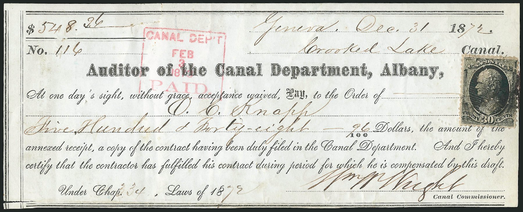 Prices of US Stamp Scott Cat. 154 - 30c 1870 Hamilton Without Grill. Robert Siegel Auction Galleries, Nov 2014, Sale 1084, Lot 3413