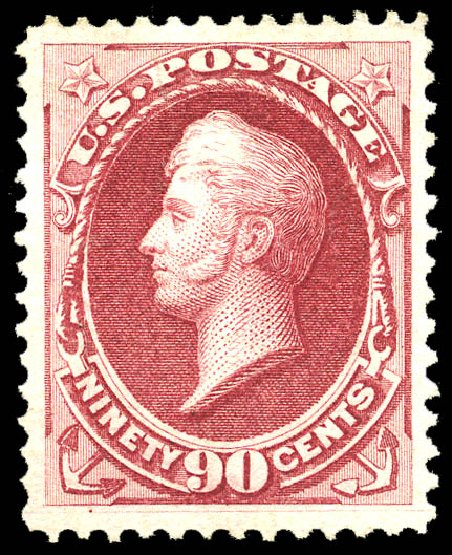 Values of US Stamp Scott Catalogue #155: 90c 1870 Perry Without Grill. Matthew Bennett International, May 2014, Sale 350, Lot 270