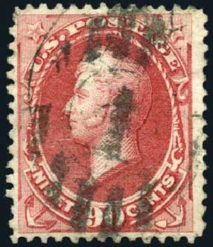 US Stamp Price Scott Catalogue #155: 90c 1870 Perry Without Grill. Harmer-Schau Auction Galleries, Oct 2008, Sale 79, Lot 111