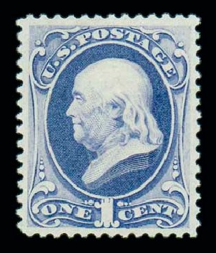 Costs of US Stamp Scott # 156 - 1c 1873 Franklin Continental. Matthew Bennett International, Oct 2007, Sale 320, Lot 464