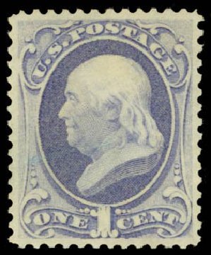 US Stamps Value Scott Catalog #156 - 1c 1873 Franklin Continental. Daniel Kelleher Auctions, May 2014, Sale 653, Lot 2115