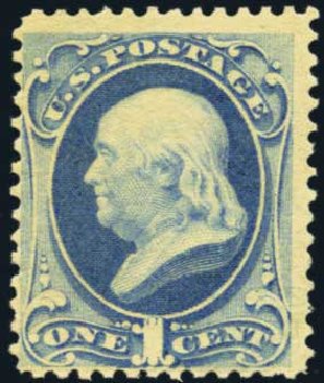 Values of US Stamps Scott Catalog 156: 1873 1c Franklin Continental. Harmer-Schau Auction Galleries, Oct 2012, Sale 95, Lot 196