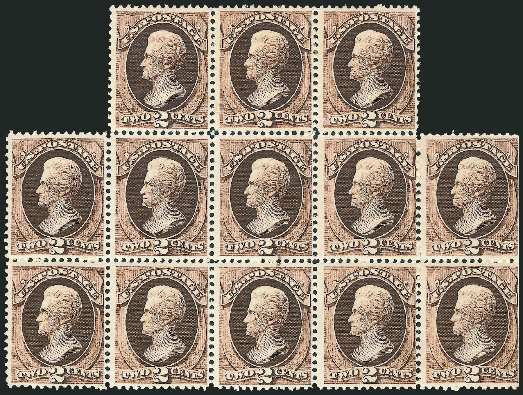 US Stamps Values Scott Catalogue # 157 - 1873 2c Jackson Continental. Robert Siegel Auction Galleries, Mar 2012, Sale 1021, Lot 377