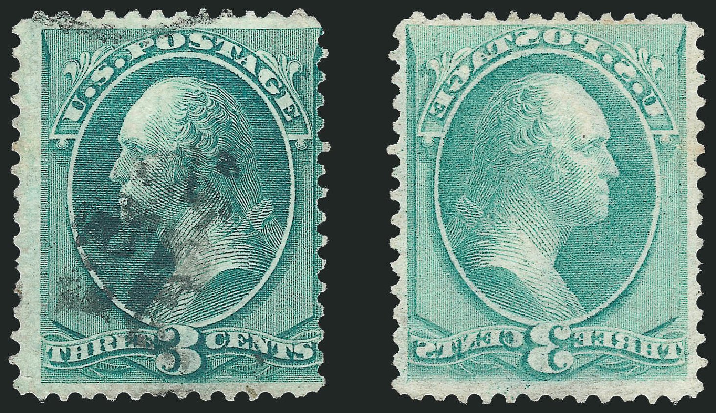 US Stamps Prices Scott Catalog 158 - 1873 3c Washington Continental. Robert Siegel Auction Galleries, Oct 2012, Sale 1032, Lot 3258