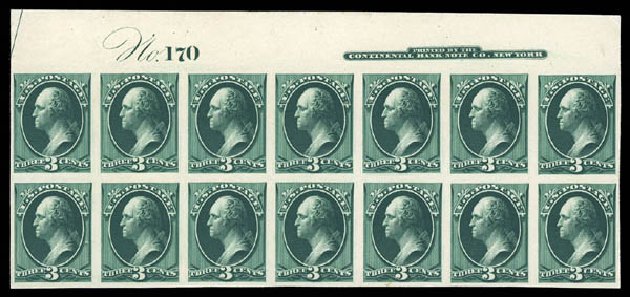 US Stamp Prices Scott # 158: 1873 3c Washington Continental. Matthew Bennett International, Sep 2012, Sale 346, Lot 724
