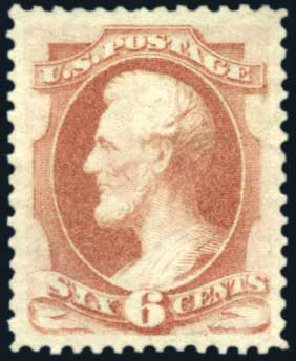 Prices of US Stamps Scott Cat. 159 - 1873 6c Lincoln Continental. Harmer-Schau Auction Galleries, Apr 2009, Sale 81, Lot 558