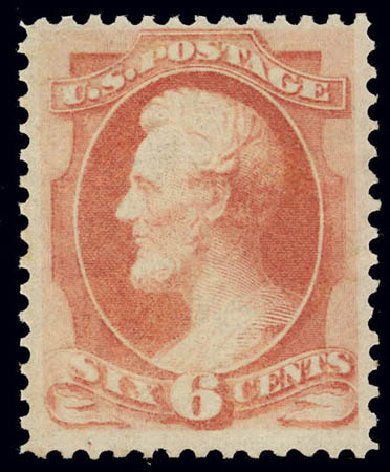 US Stamps Values Scott Cat. 159 - 6c 1873 Lincoln Continental. Daniel Kelleher Auctions, Feb 2013, Sale 634, Lot 129