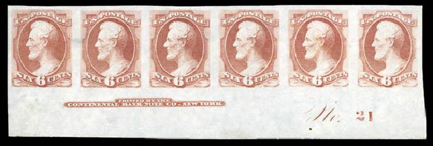 Costs of US Stamp Scott Cat. # 159: 6c 1873 Lincoln Continental. Matthew Bennett International, Mar 2011, Sale 335, Lot 40