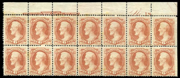 US Stamps Values Scott Catalog #159: 1873 6c Lincoln Continental. Matthew Bennett International, Mar 2011, Sale 335, Lot 71