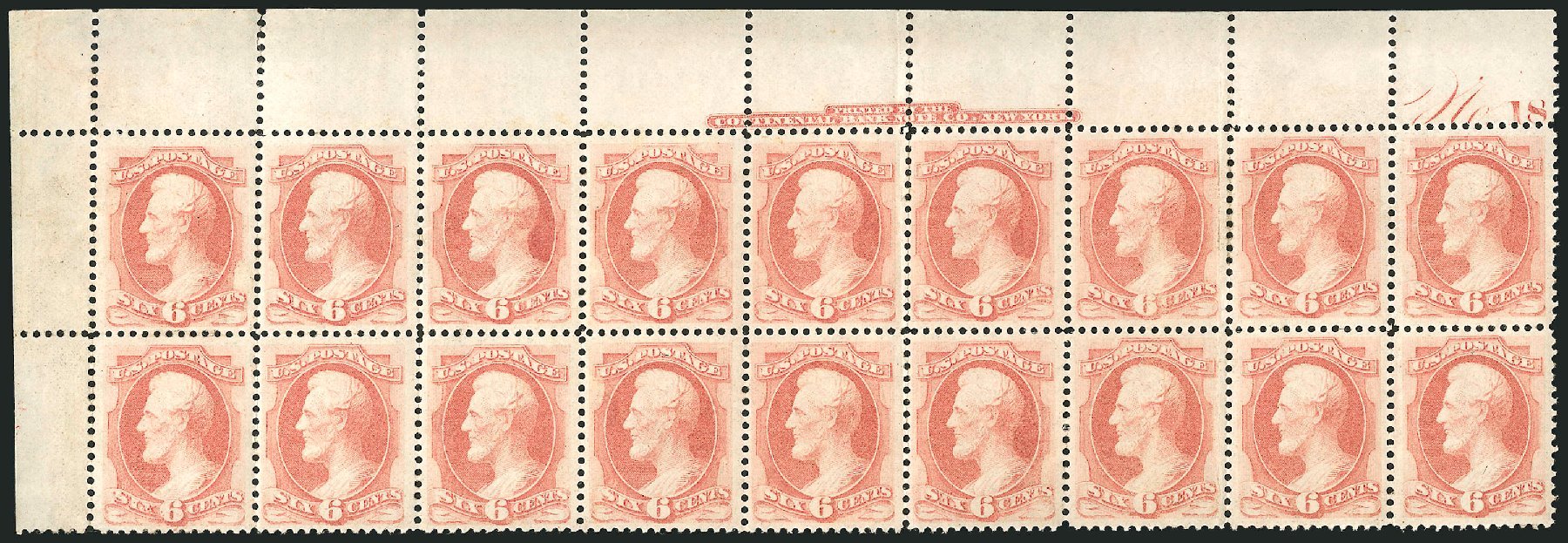 Prices of US Stamps Scott Cat. 159 - 6c 1873 Lincoln Continental. Robert Siegel Auction Galleries, Mar 2013, Sale 1040, Lot 1421