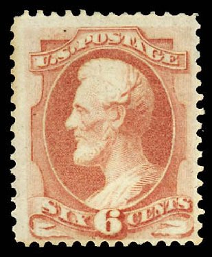 US Stamps Prices Scott Catalogue #159 - 6c 1873 Lincoln Continental. Daniel Kelleher Auctions, Dec 2012, Sale 633, Lot 423