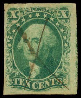 Prices of US Stamps Scott Catalog #16 - 1855 10c Washington. Daniel Kelleher Auctions, Sep 2013, Sale 639, Lot 3132