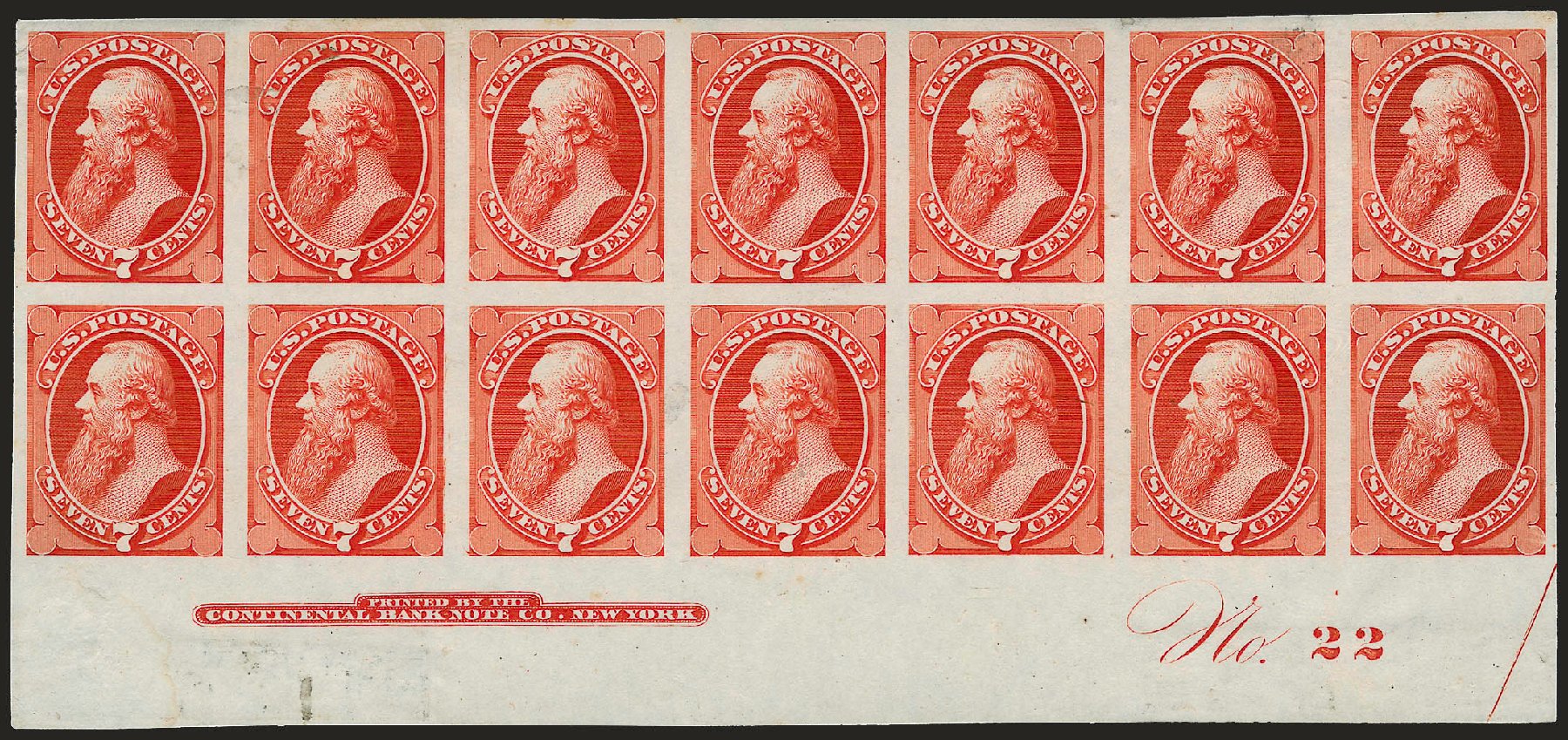 US Stamps Price Scott 160 - 1873 7c Stanton Continental. Robert Siegel Auction Galleries, Dec 2008, Sale 967, Lot 4027