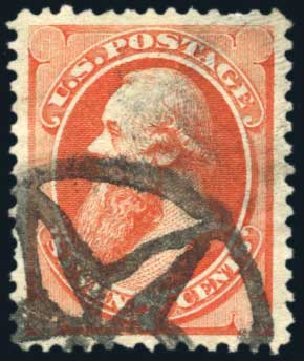 US Stamp Value Scott Catalog 160 - 1873 7c Stanton Continental. Harmer-Schau Auction Galleries, Aug 2011, Sale 90, Lot 1322
