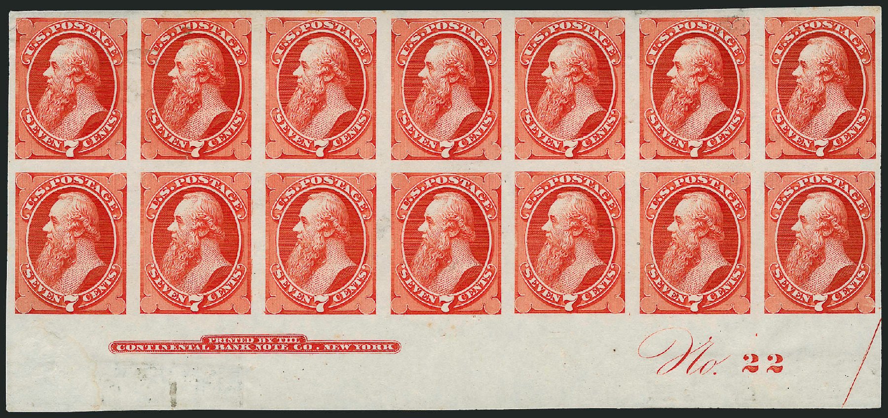 US Stamps Value Scott Cat. # 160 - 1873 7c Stanton Continental. Robert Siegel Auction Galleries, Sep 2008, Sale 962, Lot 2112