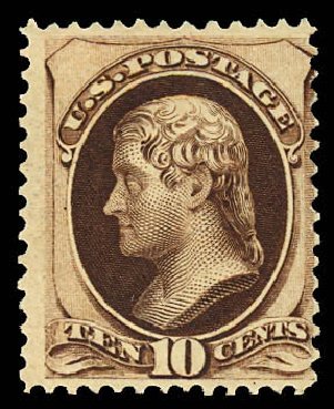 Price of US Stamps Scott Catalogue #161: 1873 10c Jefferson Continental. Daniel Kelleher Auctions, Dec 2012, Sale 633, Lot 424