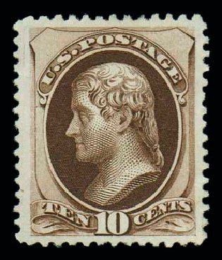 US Stamp Values Scott #161 - 1873 10c Jefferson Continental. Matthew Bennett International, Oct 2007, Sale 322, Lot 2055