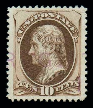 US Stamp Prices Scott Catalog #161: 1873 10c Jefferson Continental. Matthew Bennett International, Dec 2007, Sale 323, Lot 405