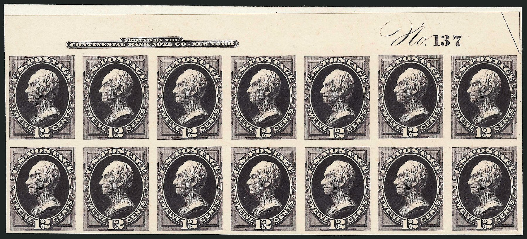 US Stamp Prices Scott Catalog #162 - 12c 1873 Clay Continental. Robert Siegel Auction Galleries, Sep 2008, Sale 962, Lot 2113