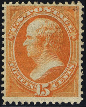 US Stamps Price Scott Catalog #163: 15c 1873 Webster Continental. Cherrystone Auctions, Jan 2009, Sale 200901, Lot 148