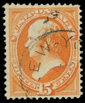 US Stamps Value Scott Cat. # 163: 15c 1873 Webster Continental. Daniel Kelleher Auctions, Oct 2012, Sale 632, Lot 1073