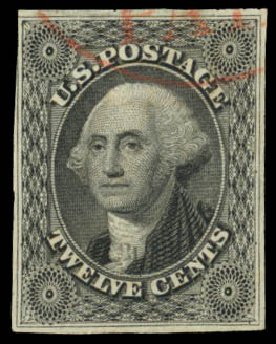 US Stamps Values Scott Catalogue 17: 12c 1851 Washington. Daniel Kelleher Auctions, Oct 2014, Sale 660, Lot 2044