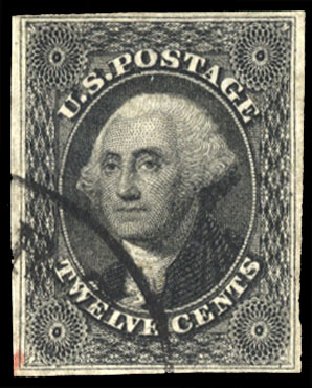 US Stamp Prices Scott Catalog 17: 1851 12c Washington. Cherrystone Auctions, Jun 2012, Sale 201206, Lot 22