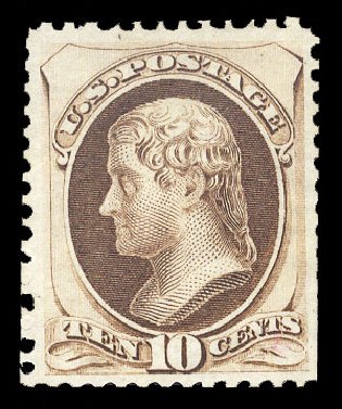 Price of US Stamp Scott Cat. #172 - 1875 10c Jefferson Special Printing. Cherrystone Auctions, Jul 2013, Sale 201307, Lot 47