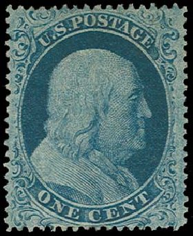 Prices of US Stamps Scott Cat. 18: 1c 1861 Franklin. H.R. Harmer, Oct 2014, Sale 3006, Lot 1041