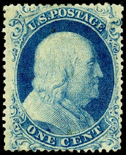 US Stamp Values Scott Catalog # 18 - 1861 1c Franklin. Matthew Bennett International, May 2008, Sale 327, Lot 25