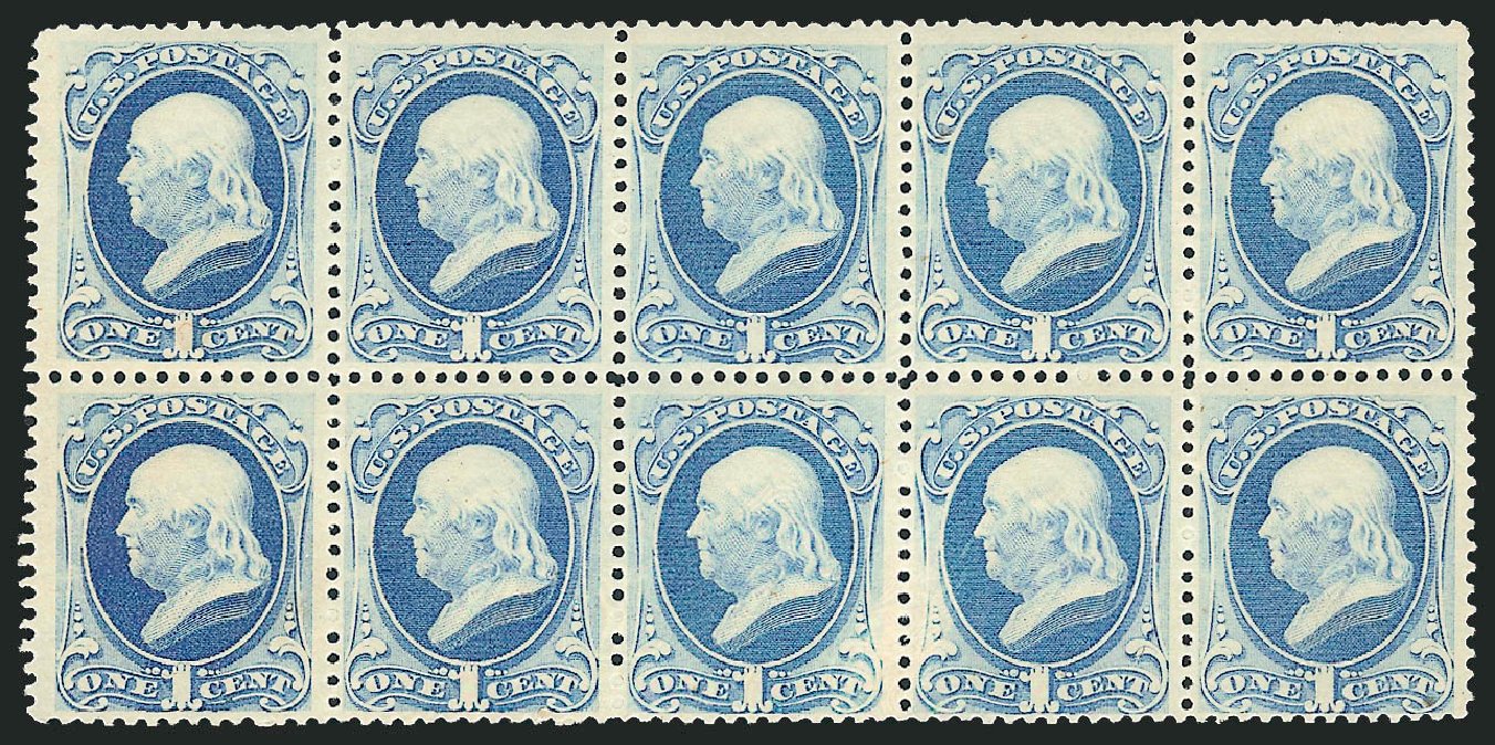 US Stamps Values Scott 182 - 1879 1c Franklin. Robert Siegel Auction Galleries, Oct 2010, Sale 997, Lot 5596