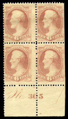 Values of US Stamps Scott Cat. # 186 - 6c 1879 Lincoln. Matthew Bennett International, Mar 2011, Sale 335, Lot 78