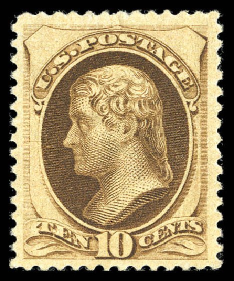 US Stamp Values Scott Catalogue #187: 10c 1879 Jefferson. Matthew Bennett International, Sep 2012, Sale 345, Lot 222