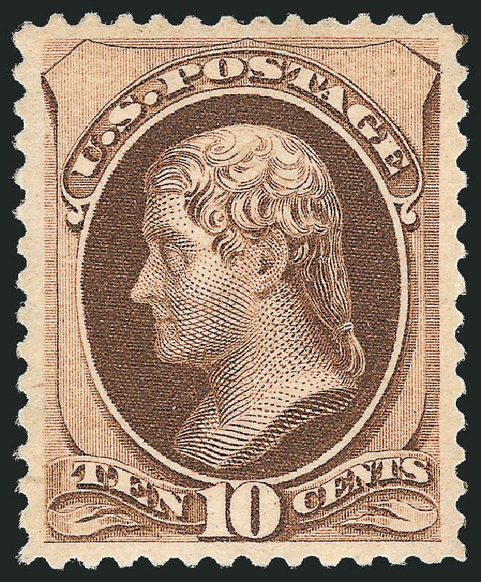 US Stamp Values Scott 187: 10c 1879 Jefferson. Robert Siegel Auction Galleries, Oct 2010, Sale 997, Lot 5603