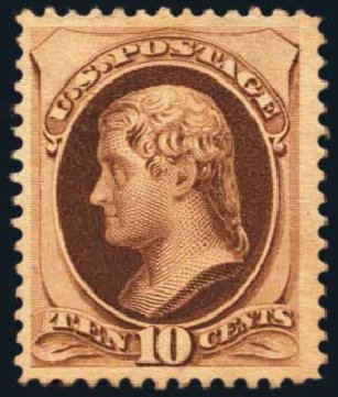 US Stamps Value Scott Cat. 188: 10c 1879 Jefferson. Harmer-Schau Auction Galleries, Jan 2014, Sale 100, Lot 479