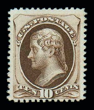 US Stamp Values Scott Catalogue 188: 1879 10c Jefferson. Matthew Bennett International, Dec 2007, Sale 325, Lot 1661