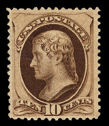 US Stamps Values Scott Catalogue # 188: 10c 1879 Jefferson. Cherrystone Auctions, Mar 2014, Sale 201403, Lot 34