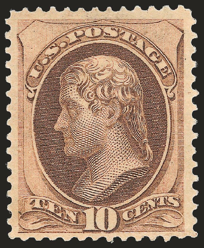 US Stamps Values Scott Catalog 188 - 1879 10c Jefferson. Robert Siegel Auction Galleries, Jun 2009, Sale 975, Lot 1424