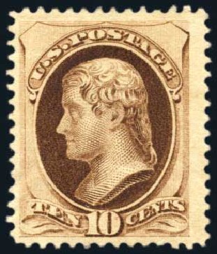 US Stamps Values Scott Cat. 188: 1879 10c Jefferson. Harmer-Schau Auction Galleries, Jul 2010, Sale 86, Lot 405