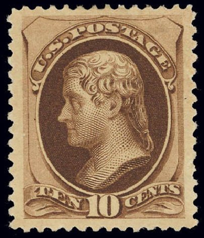 US Stamp Price Scott # 188: 1879 10c Jefferson. Daniel Kelleher Auctions, Feb 2013, Sale 634, Lot 142
