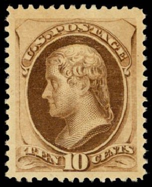 US Stamp Values Scott #188: 10c 1879 Jefferson. Daniel Kelleher Auctions, May 2014, Sale 653, Lot 2133