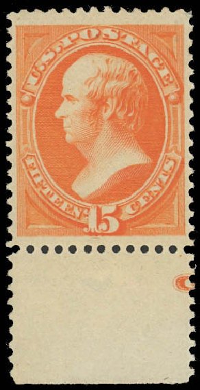 US Stamps Prices Scott Cat. 189 - 1879 15c Webster. Daniel Kelleher Auctions, Oct 2012, Sale 632, Lot 1081