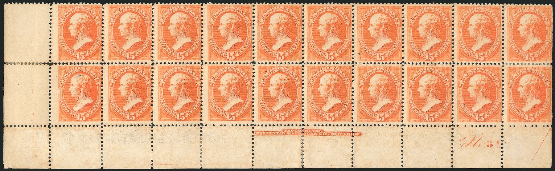 US Stamps Value Scott Catalog 189 - 1879 15c Webster. Robert Siegel Auction Galleries, Mar 2013, Sale 1040, Lot 1442