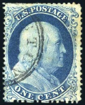 US Stamps Values Scott Catalog # 19: 1c 1857 Franklin. Harmer-Schau Auction Galleries, Aug 2011, Sale 90, Lot 1127